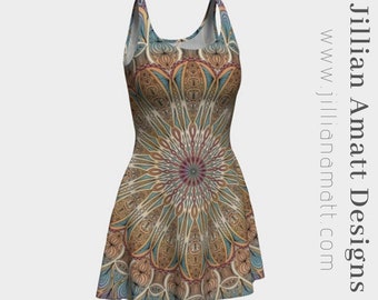 Mandala Flare Dress | Geometric Bohemian Dance Dress | Soft Stretchy Fabric | Comfortable Summer Wear | Beach Cover Up | 5 Sizes