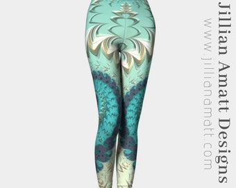 Women's Leggings | Teal and Cream | Yoga Leggings | Workout Wear | Geometric Design | Womens Dance Tights | Climbing Tights | Festival Wear