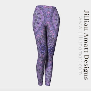Purple Leggings | Womens Yoga Tights | Stretchy Form Fitting | Geometric Mandala Design | Meditation Clothing | Festival Wear | 6 Sizes