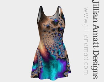 Flare Dress | Geometric Dress | Bright Trippy Dress | Fractal Clothing | Women's Dance Dress | Funky Party Dress | Festival Rave Clothing