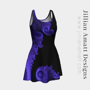 Black and Purple Flare Dress | Geometric Design | Trippy Dress | Womens Party Dress | Festival Clothing | Goth Purple and Black Dress