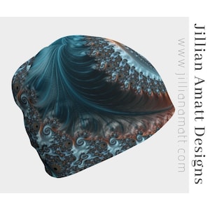 Lightweight Beanie Blue Teal Beige Fractal Winter Women Toque Mountain Bike Hat Sacred Geometry Trippy Winter Hat Bamboo Beanie Non Itch