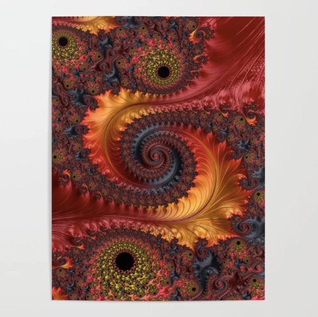 Fractal Wave Poster | Blue & White Geometric Wall Art - Etsy