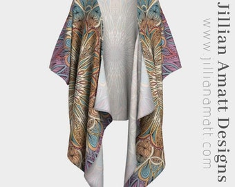 Draped Kimono! Pastel Mandala Design Kimono Robe, Geometric Pattern Bohemian Cover Up