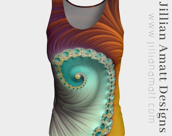 Women's Tank Top Geometric Spiral Pink, Teal and Yellow Long or Short Styles