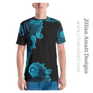 Men&#39;s T-Shirt! Teal and Black Fractal Men&#39;s T-Shirt, Sacred Geometry Festival Fashion Item