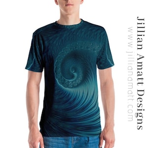 Men&#39;s T-shirt | Teal Men&#39;s Shirt | Geometric Pattern | Trippy Math Art Shirt | Dark Turquoise | Golden Spiral Design | Festival Clothing