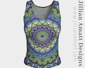 Purple Mandala Fitted Tank Top | Stretchy Peachskin Jersey