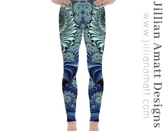 Men's Tights | Blue Leggings | Geometric Design | Trippy Yoga Tights | Climbing Leggings | Mountain Biking | Dancing | Running | Surfing