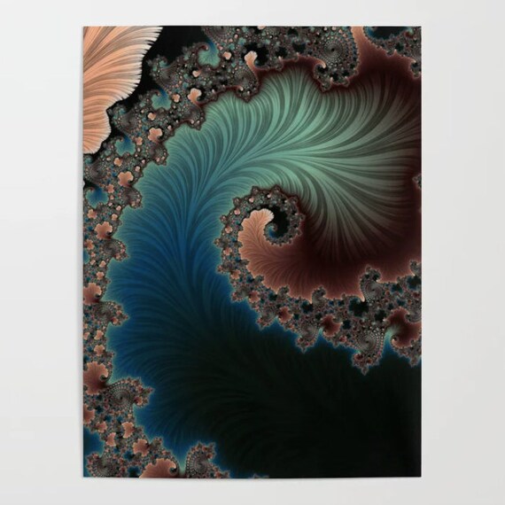 Fractal Wave Poster | Blue & White Geometric Wall Art - Etsy