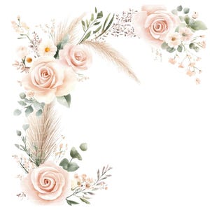 Wedding Border Clipart Roses Eucalyptus Neutral Pink Invitation Thank You Card Printable Watercolor Clipart Digital Download Junk Journal