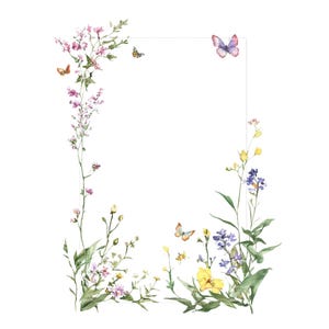 Wildblumen Schmetterling Rahmen Clipart Rahmen PNG für Einladung Dankeskarte Printable Aquarell Clipart Digital Download Junk Journal