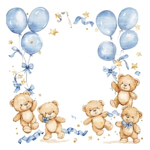 Invitation bébé garçon ours en peluche bordure de cliparts