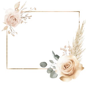 Wedding Border Clipart Roses Eucalyptus Neutral Pink Invitation Thank You Card Printable Watercolor Clipart Digital Download Junk Journal