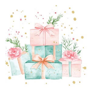 Clipart de regalo de cumpleaños, globo, clavel, mes de nacimiento de enero, flor rosa, PNG para invitación, tarjeta de agradecimiento, descarga digital, diario basura