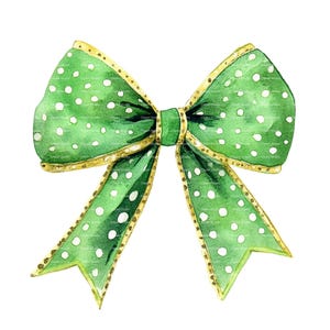 Green Coquette Bow Watercolor Clipart: St. Patrick&#39;s Day PNG (Digital Download)