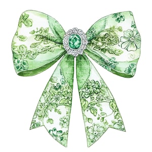 Chinoiserie Bow PNG: St Patricks Day Green Floral Watercolor Clipart (Digital Download)