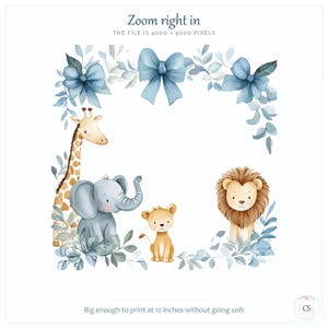 Zoomed detail of the Safari Animal Watercolor Frame watercolor clipart at 4000 pixels