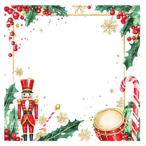 Natal Fronteira Quebra-nozes Clipart Moldura de Inverno Holly Convite Cartão de Agradecimento Imprimível Aquarela Clipart Download Digital Diário de Lixo
