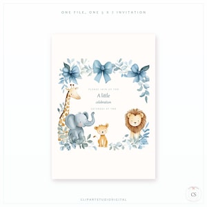 Safari Animal Watercolor Frame clipart used on a 5x7 invitation mockup