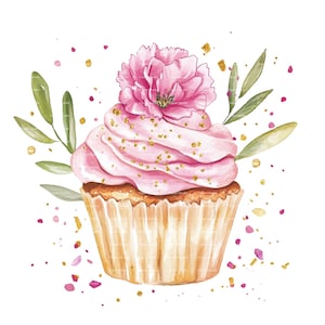 Clipart de clavel de cupcake de cumpleaños Mes de nacimiento Flor PNG para invitación de enero Gracias Descarga digital instantánea Diario basura