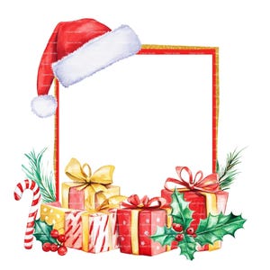 Weihnachten Rahmen Weihnachtsmannmütze Clipart Winter Rahmen Geschenk Einladung Dankeskarte Printable Aquarell Clipart Digital Download Junk Journal