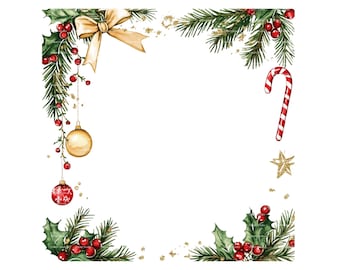 Christmas Border Clipart Winter Frame Presents Invitation Thank You Card Printable Watercolor Clipart Digital Download Junk Journal