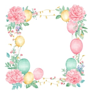 Clipart de borde de cumpleaños Globo Clavel Mes de nacimiento Flor Enero PNG para invitación Tarjeta de agradecimiento Descarga digital instantánea Diario basura