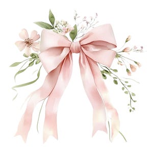 Nastro fiocco rosa Coquette PNG acquerello fiore matrimonio clipart stampa floreale colorata download digitale istantaneo diario spazzatura