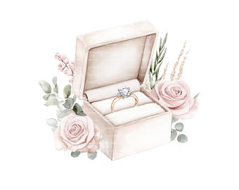 Wedding Ring Clipart: Roses, Eucalyptus, Watercolor (Digital Download)