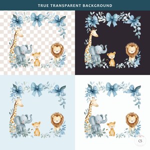 Transparent background proof for the Safari Animal Watercolor Frame clipart on white, dark and colour backgrounds