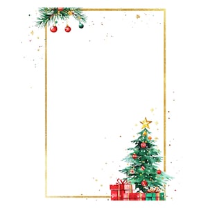 Weihnachtsbaum Umrandung Clipart Winter Rahmen Geschenke Einladung Dankeskarte Printable Aquarell Clipart Digital Download Junk Journal
