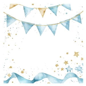 Invitation bébé garçon ruban bannière Clipart frontière Baby Shower anniversaire cadre aquarelle PNG bleu carte de téléchargement numérique Junk Journal