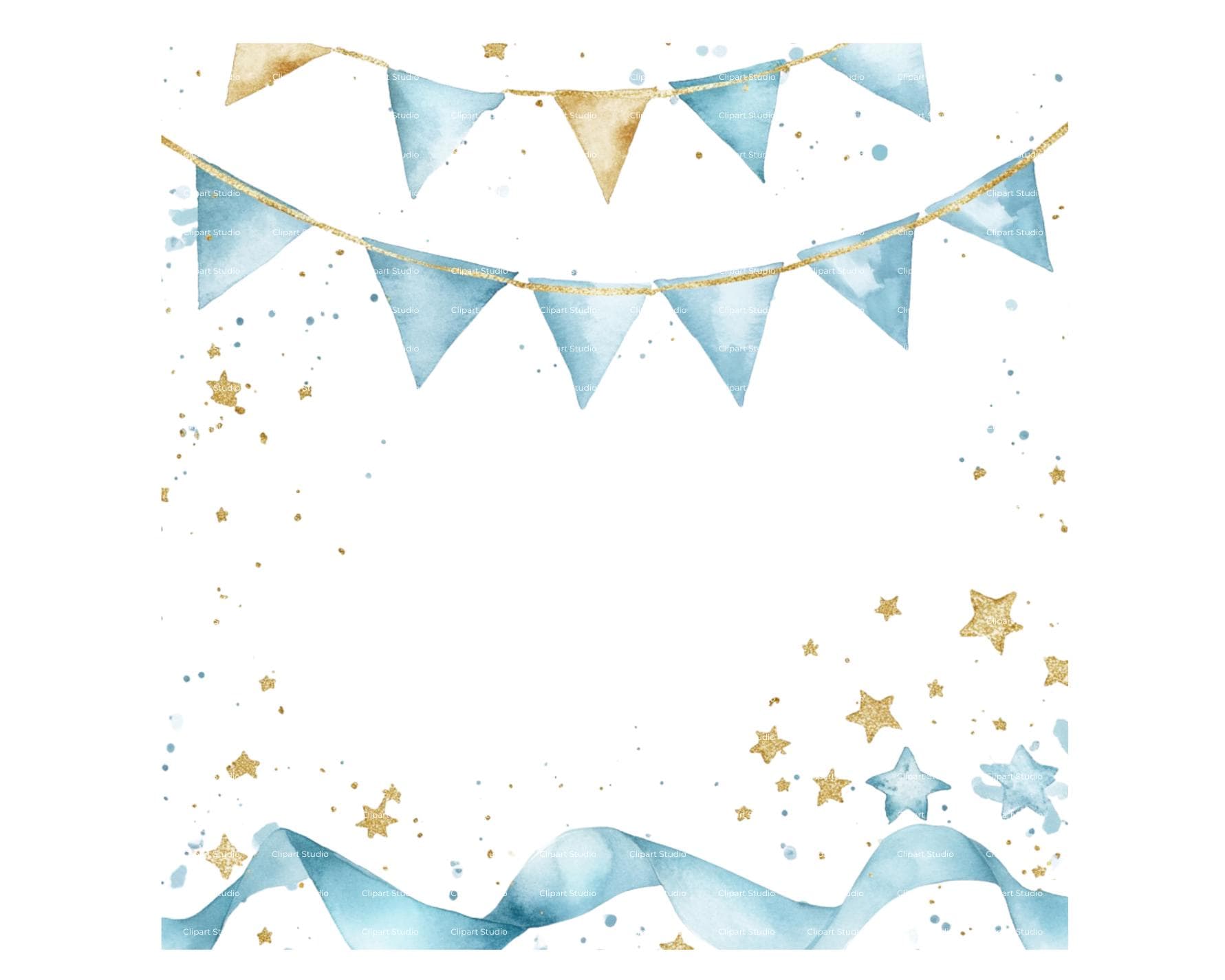 Baby Boy Watercolor Ribbon Banner Clipart: Blue Frame (digital Download ...