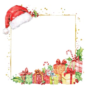 Weihnachten Rahmen Weihnachtsmannmütze Clipart Winter Rahmen Geschenk Einladung Dankeskarte Printable Aquarell Clipart Digital Download Junk Journal