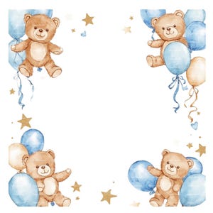 Invitation bébé garçon ours en peluche bordure de cliparts