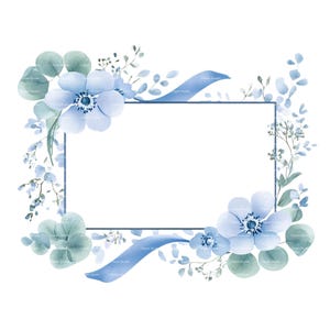 Baby Boy Einladung Band Blume Clipart Border Baby Shower Geburtstag Aquarell Rahmen PNG Blau Digital Download Karte Junk Journal