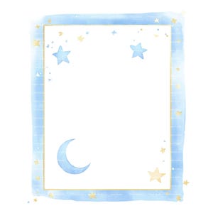 Baby Boy Einladung Sterne und Mond Rahmen Clipart Border Baby Shower Geburtstag Aquarell Rahmen PNG Blau Digital Download Karte Junk Journal