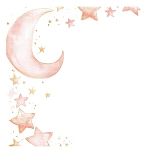 Invito per bambina Luna Stelle Cornice Clipart Bordo Baby Shower Compleanno Acquerello Cornice PNG Rosa Download digitale Carta Giornale spazzatura