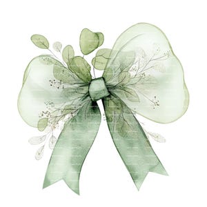 Green Coquette Bow PNG: St. Patrick&#39;s Day Watercolor Clipart (Digital Download)