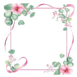 Pink Floral Clipart Frame: Baby Girl Invitation Border (PNG Digital Download)