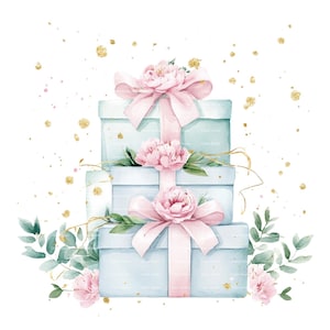Clipart de regalo de cumpleaños, globo, clavel, mes de nacimiento de enero, flor rosa, PNG para invitación, tarjeta de agradecimiento, descarga digital, diario basura