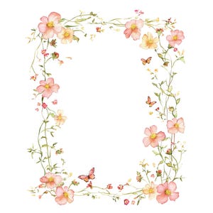 Wildblumen Schmetterling Rahmen Clipart Rahmen PNG für Einladung Dankeskarte Printable Aquarell Clipart Digital Download Junk Journal
