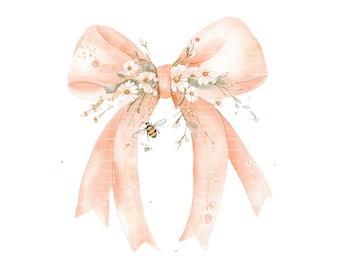 Pink Floral Bow Watercolor Clipart: Coquette Ribbon PNG (Digital Download)