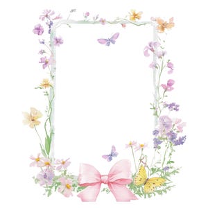 Bordure de Clipart de cadre de noeud de fleurs sauvages PNG pour l'Invitation carte de remerciement aquarelle imprimable des cliparts Journal indésirable en téléchargement numérique