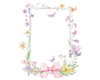 Wildflower Butterfly Frame Clipart: Watercolor Floral Border (Digital Download)