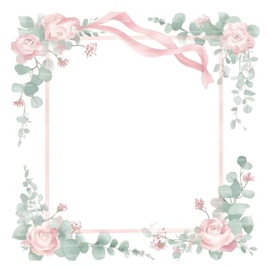 Pink Floral Clipart Frame: Baby Girl Invitation, Watercolor Border (PNG Digital Download)