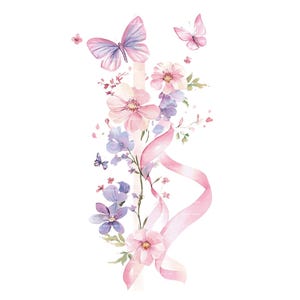 Moldura de laço de flores silvestres Clipart Streamer Border PNG para convite Cartão de agradecimento para impressão Clipart de aquarela Download digital Diário de lixo