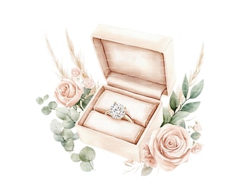 Wedding Ring Clipart: Roses, Eucalyptus, Watercolor (Digital Download)