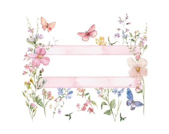 Wildflower Butterfly Frame Clipart: Watercolor PNG Border (Digital Download)